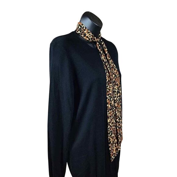 14th & Union Womens Medium Black Sweater Leopard Print Tie Neck Career Pullover - Picture 10 of 12